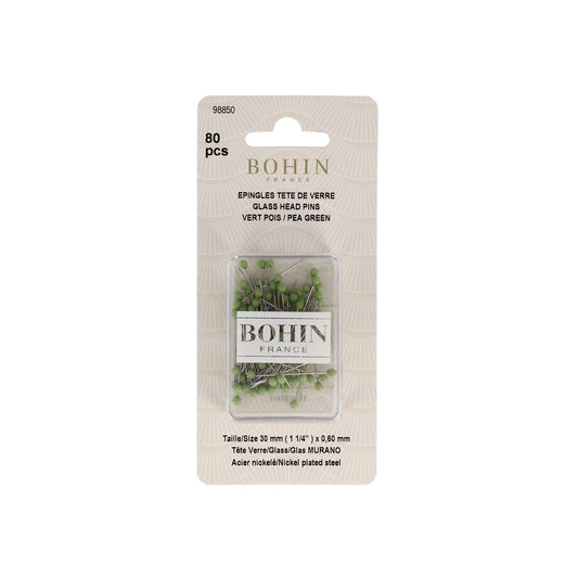 GLASS HEAD PINS - 1 "3/16 - BLISTER80pcs-Pea Green